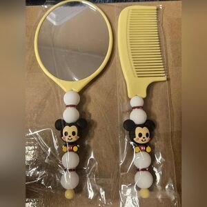 Hand Beaded Mickey Comb & Mirror Set - New